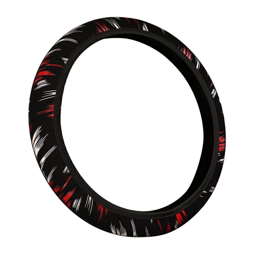 15" PU Leather Steering Wheel Cover for Car Accessories Black-Red
