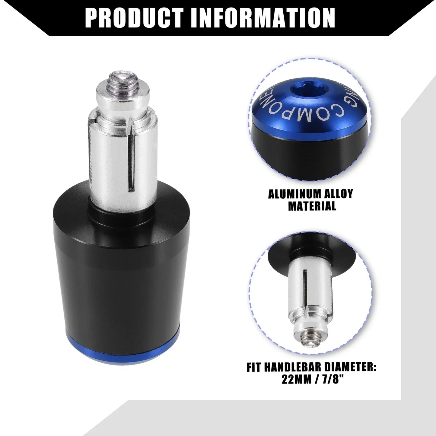 2 x 7/8" Handlebar End Plugs for Honda Motorcycle - Black Blue
