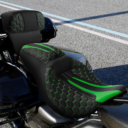 Black Green Driver Passenger Seat Backrest for Harley Road Glide (2014-2024)