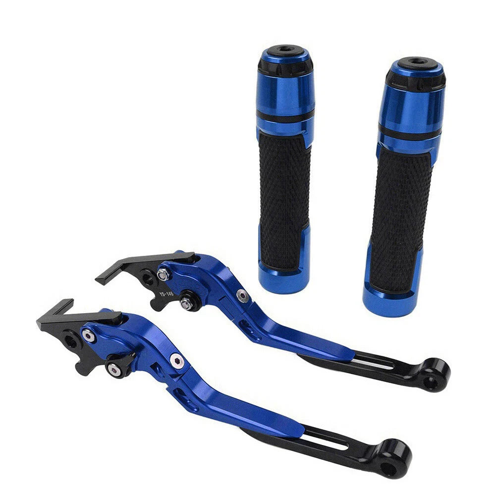 Blue Extendable Brake Clutch Levers & Handlebar Grips for Suzuki GSXS125