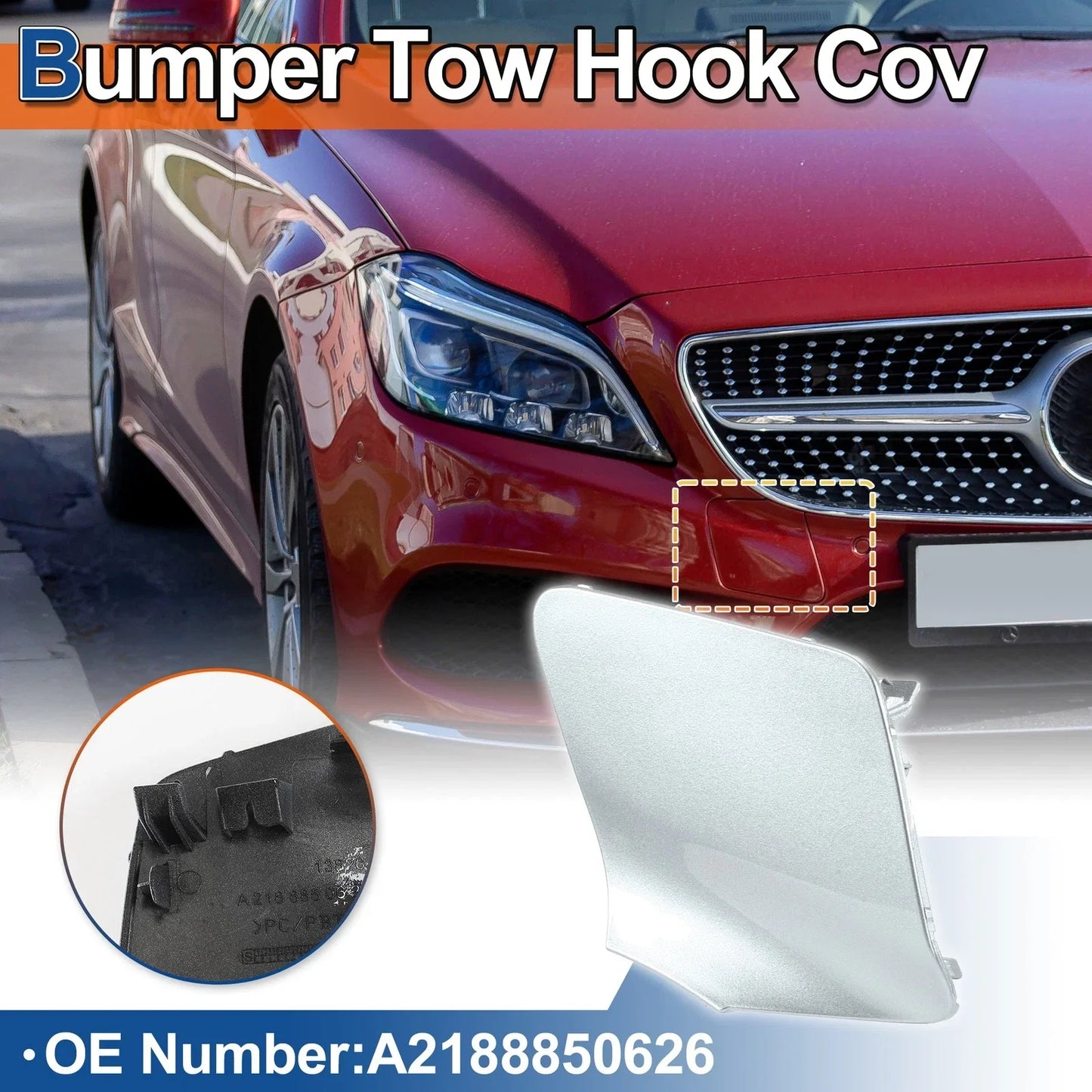 Front Car Bumper Tow Hook Cover for Mercedes-Benz (2012-2018) Diamond Silver