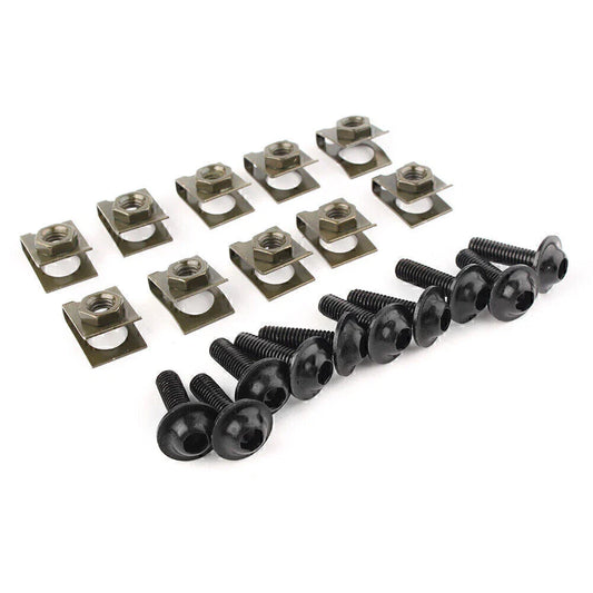 10 x CNC Motorcycle M6 Body Fairing Bolts Fasteners Clips - Black