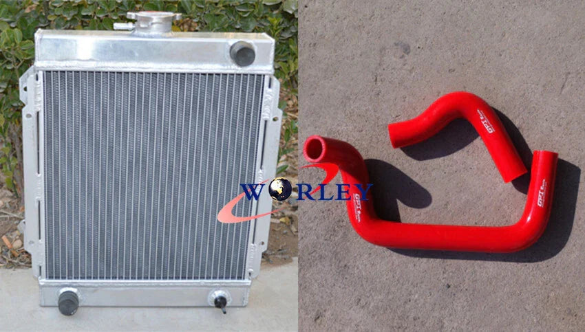 3 Row Aluminum Radiator + Black Silicone Hose for Datsun 1200 120Y (1970-1972)