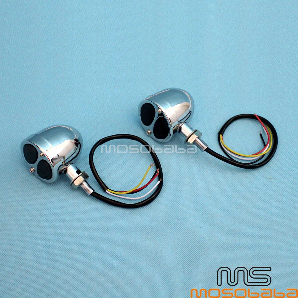 Chrome LED Turn Signal Brake Taillight Set for Harley Honda Cafe Racer