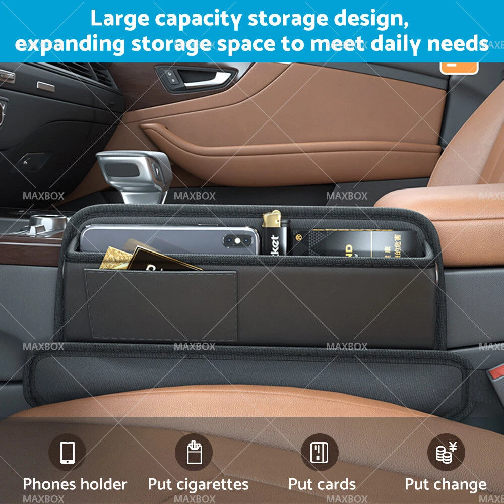 Car Seat Gap Storage Bag Organizer PU Leather with Charging Cable Hole