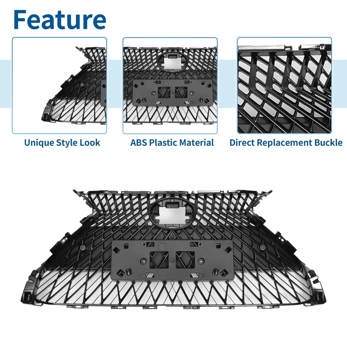 Front Hood Bumper Grille for Lexus ES350 2019-2021 Black Facelift Style