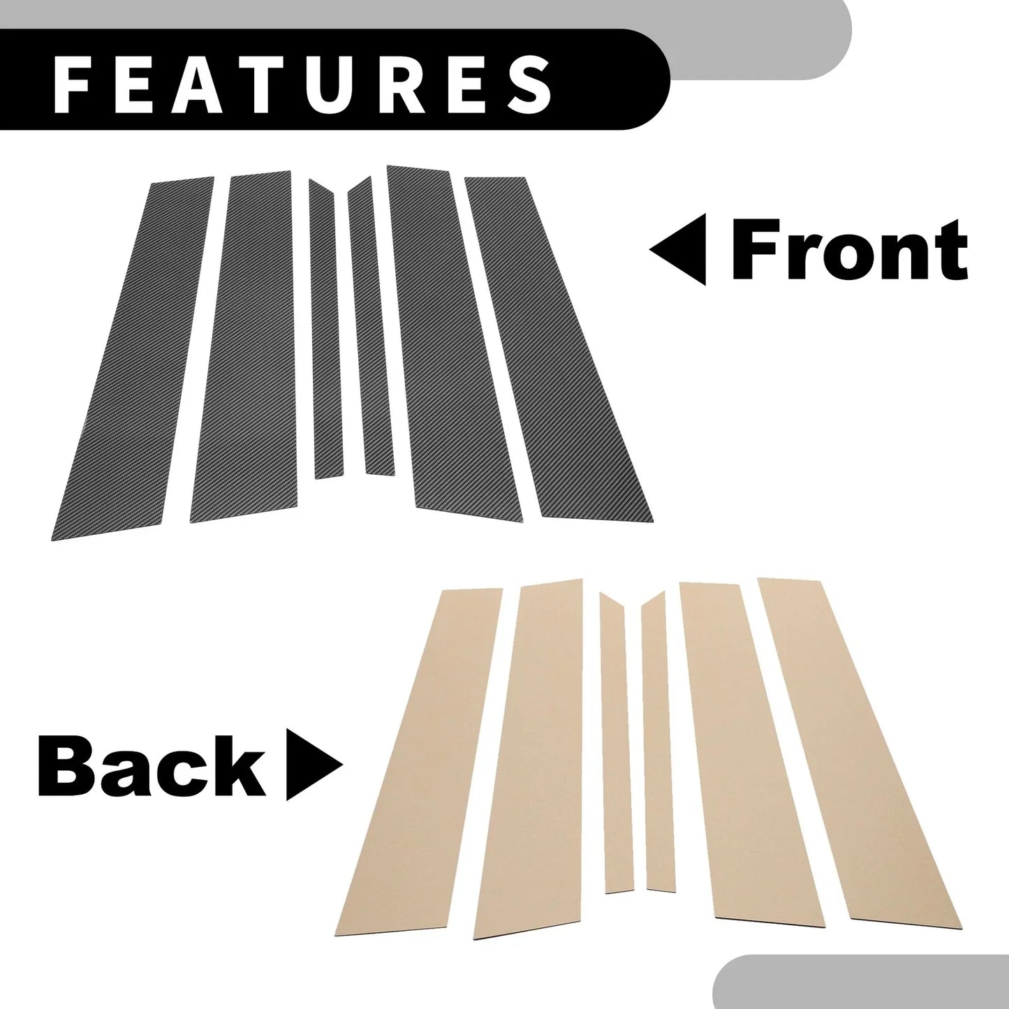 6 Pcs Car Pillar Window Trim for Mercedes-Benz M-Class (2006-2011) Black Carbon Fiber