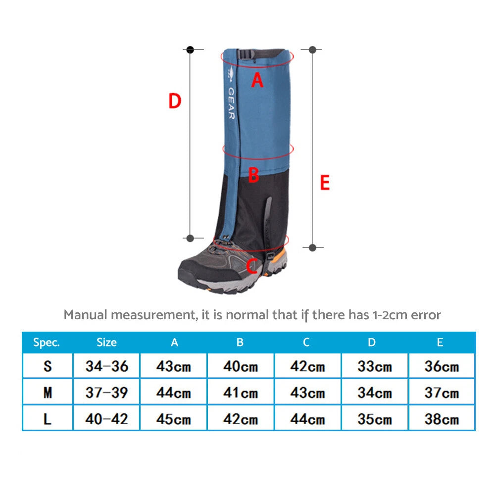 Waterproof Gaiters for Outdoor Hiking Boots - Snake & Snow Leg Protection