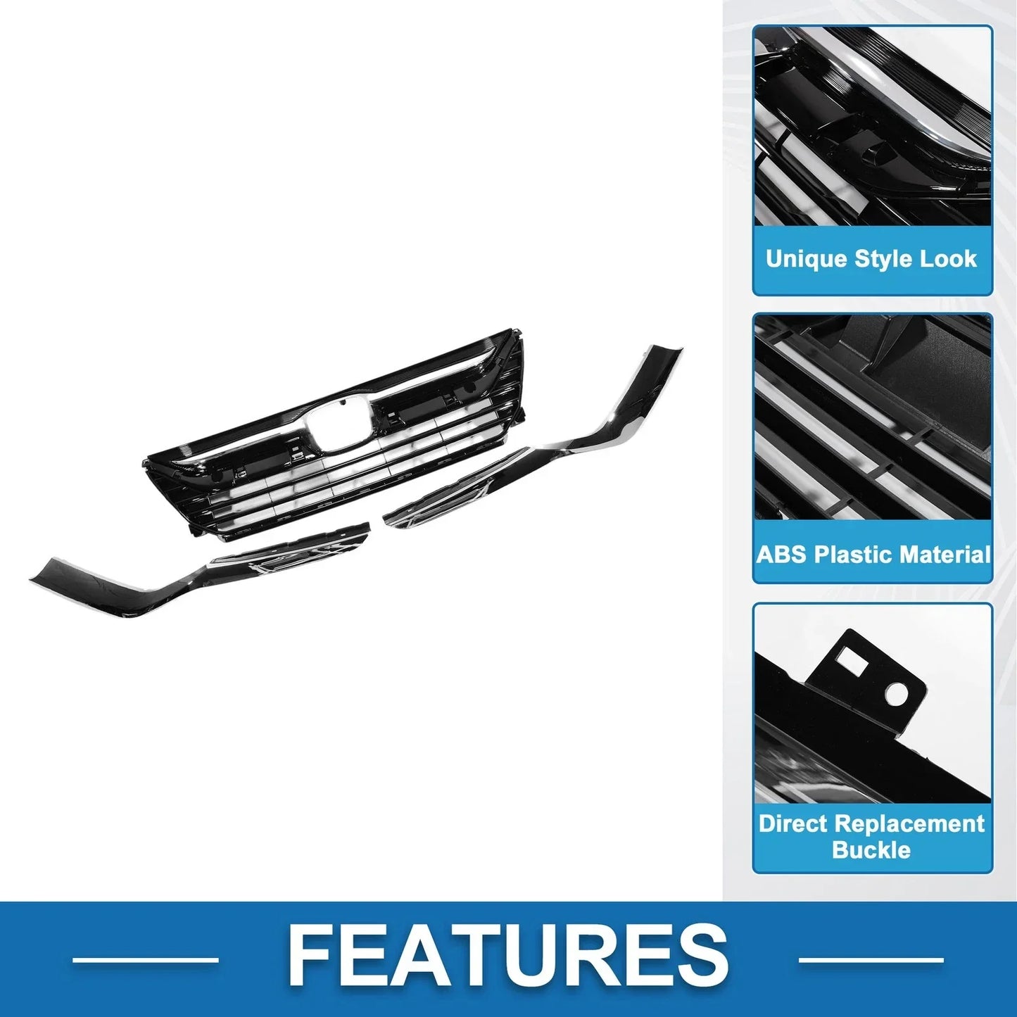 Front Hood Bumper Grille for Honda Odyssey (2018-2021) Chrome Silver Tone