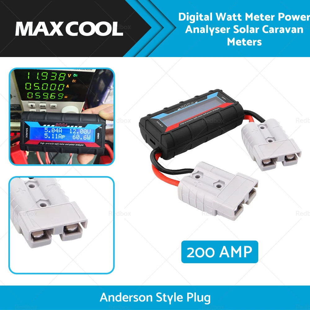 Digital Watt Meter Power Analyser for Solar Caravan - Anderson Style Plug