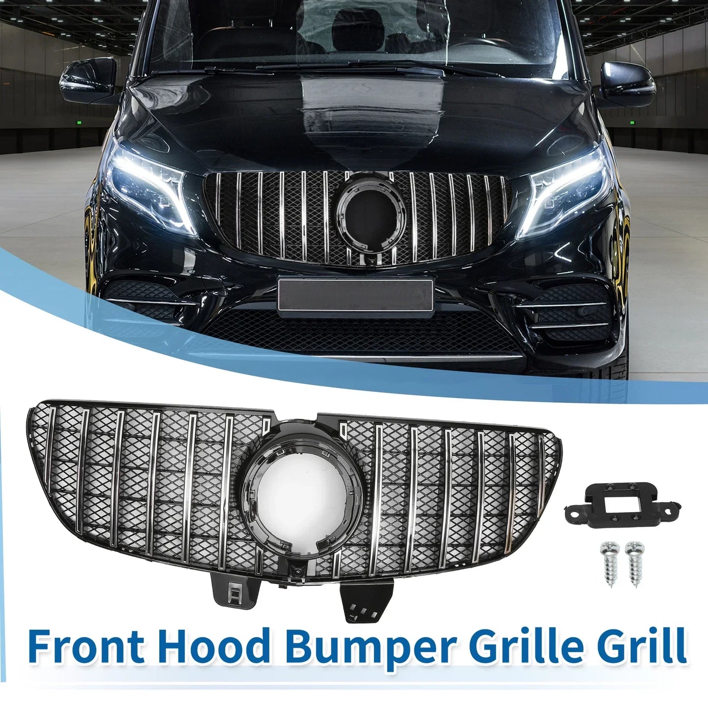 Front Upper Bumper Grille for Mercedes-Benz V-Class (2014-2023) Chrome Silver