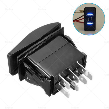 7-Pin Blue LED Rocker Toggle Switch for Winch In/Out 12V-24V