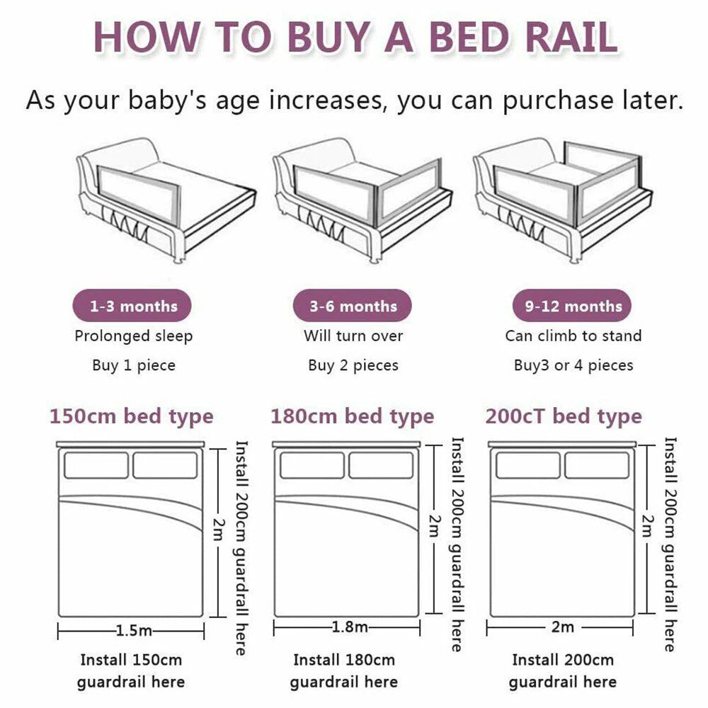 Adjustable Folding Kids Bed Rail Guard for Toddler Cot