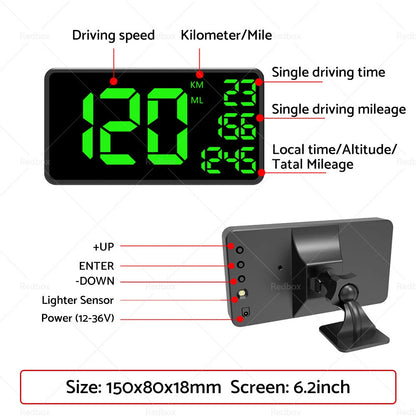 6.2" Truck GPS Speedometer Extend Display Odometer Overspeed Alarm MPH/KMH