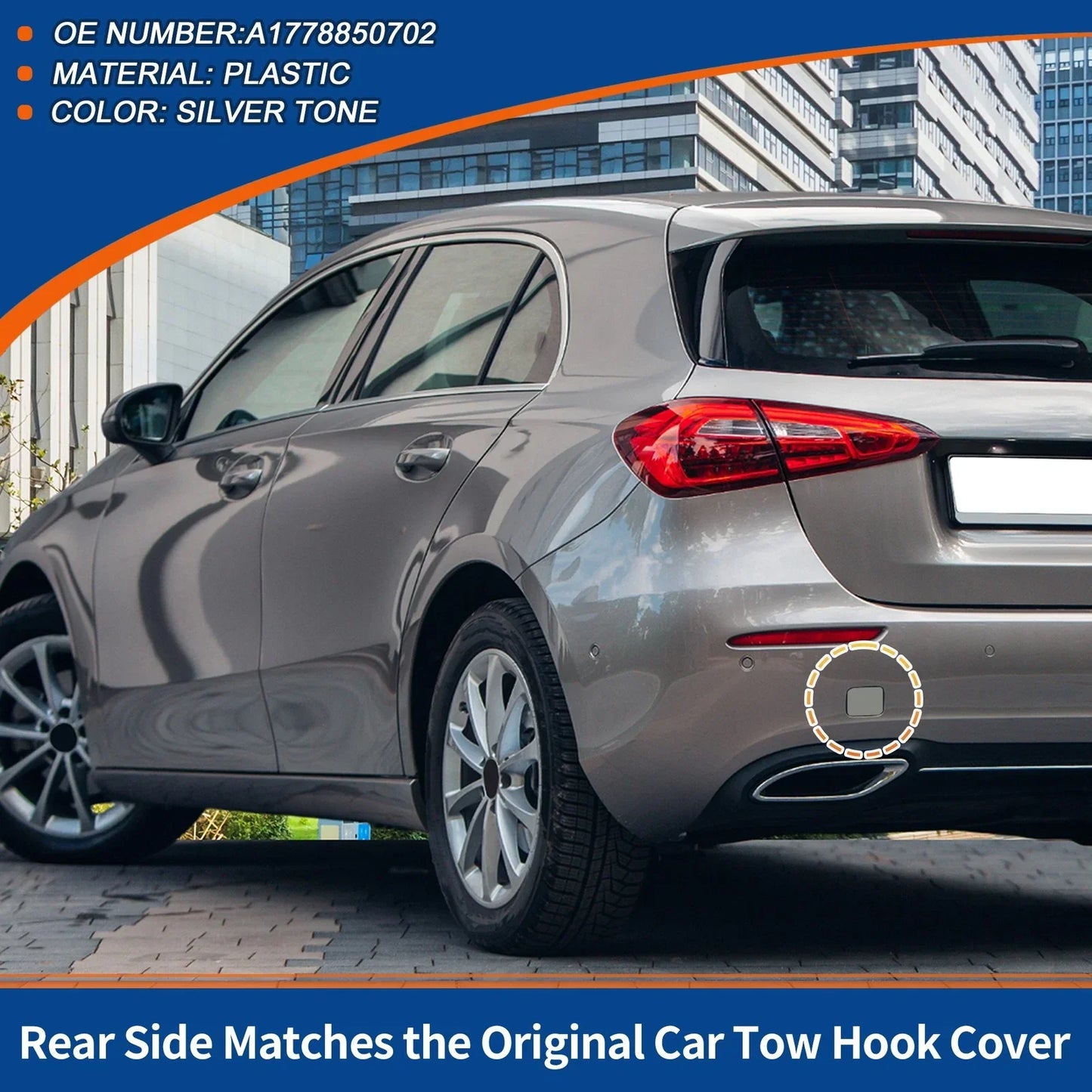 Rear Tow Hook Cover for Mercedes-Benz (2017-2023) Silver Tone
