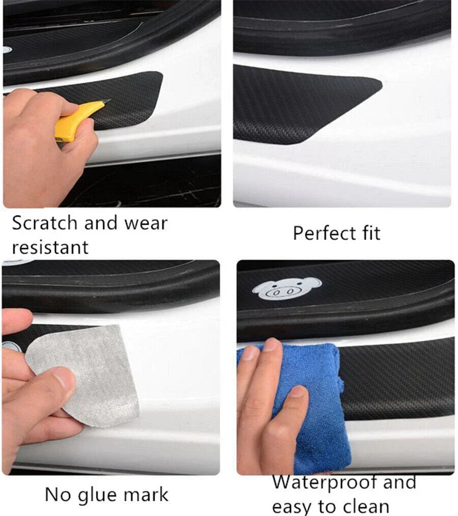 4Pcs Carbon Fiber Car Door Step Sill Scuff Protector Cover for Universal Models