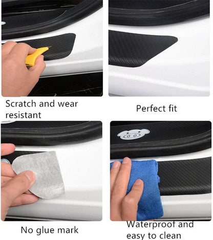 4Pcs Carbon Fiber Car Door Step Sill Scuff Protector Cover for Universal Models