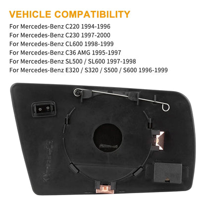Heated Driver Left Side Mirror Glass for Mercedes-Benz C220 C280 E420 (1994-2002)