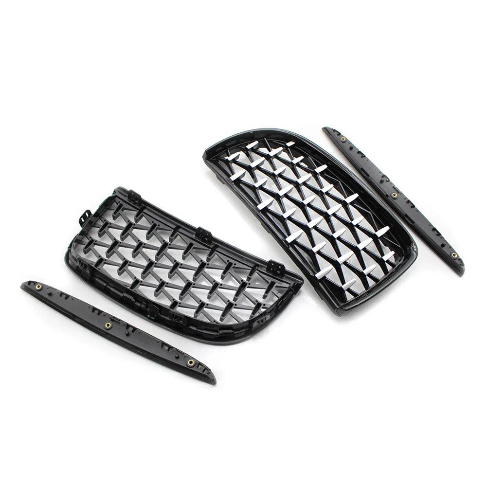 Front Frame & Chrome Grille for BMW E90 2005-2008 Black Pair