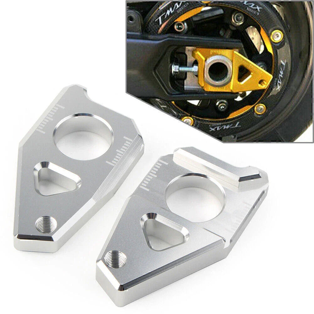 Yamaha YZF FZ8 FZ1 TMAX Silver Motorcycle Axle Spindle Chain Adjuster Blocks