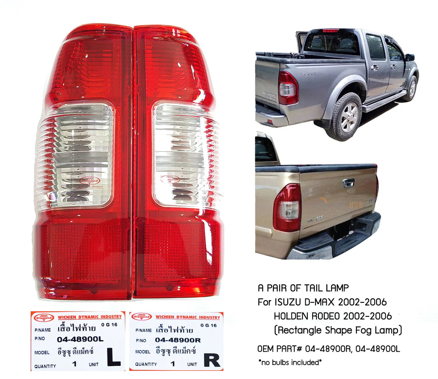 RED/CLEAR Tail Light Lamps for Holden Rodeo (2002-2006) -  Lights