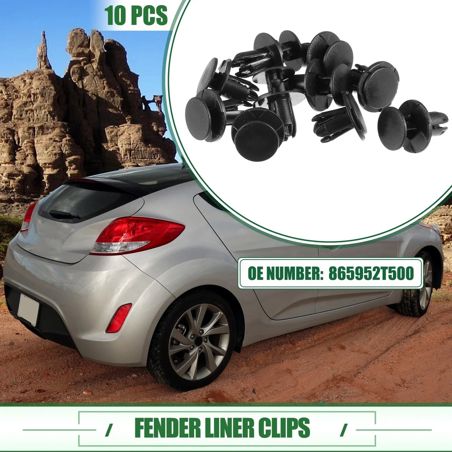 Fender Liner Clips for Hyundai Veloster 2012-2021 - 10 Pcs Black