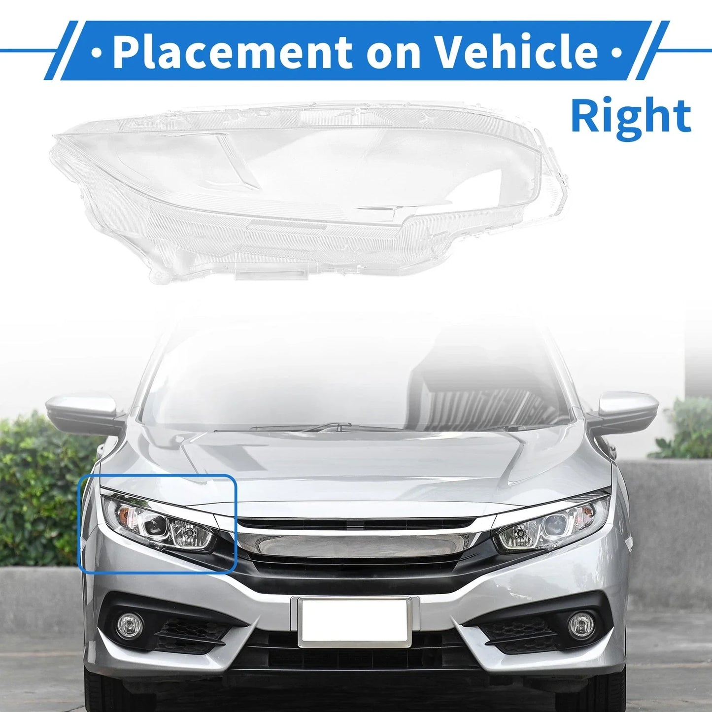 Car Front Right Headlight Lens Cover for Honda Civic (2016-2018)