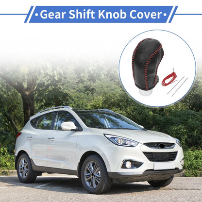 Car Gear Shift Knob Cover for Hyundai Tucson 2015-2018, Pebbled Black Red
