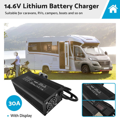 30A 14.6V Lithium Battery Charger AC/DC for Lithium Iron LiFePO4 OZ