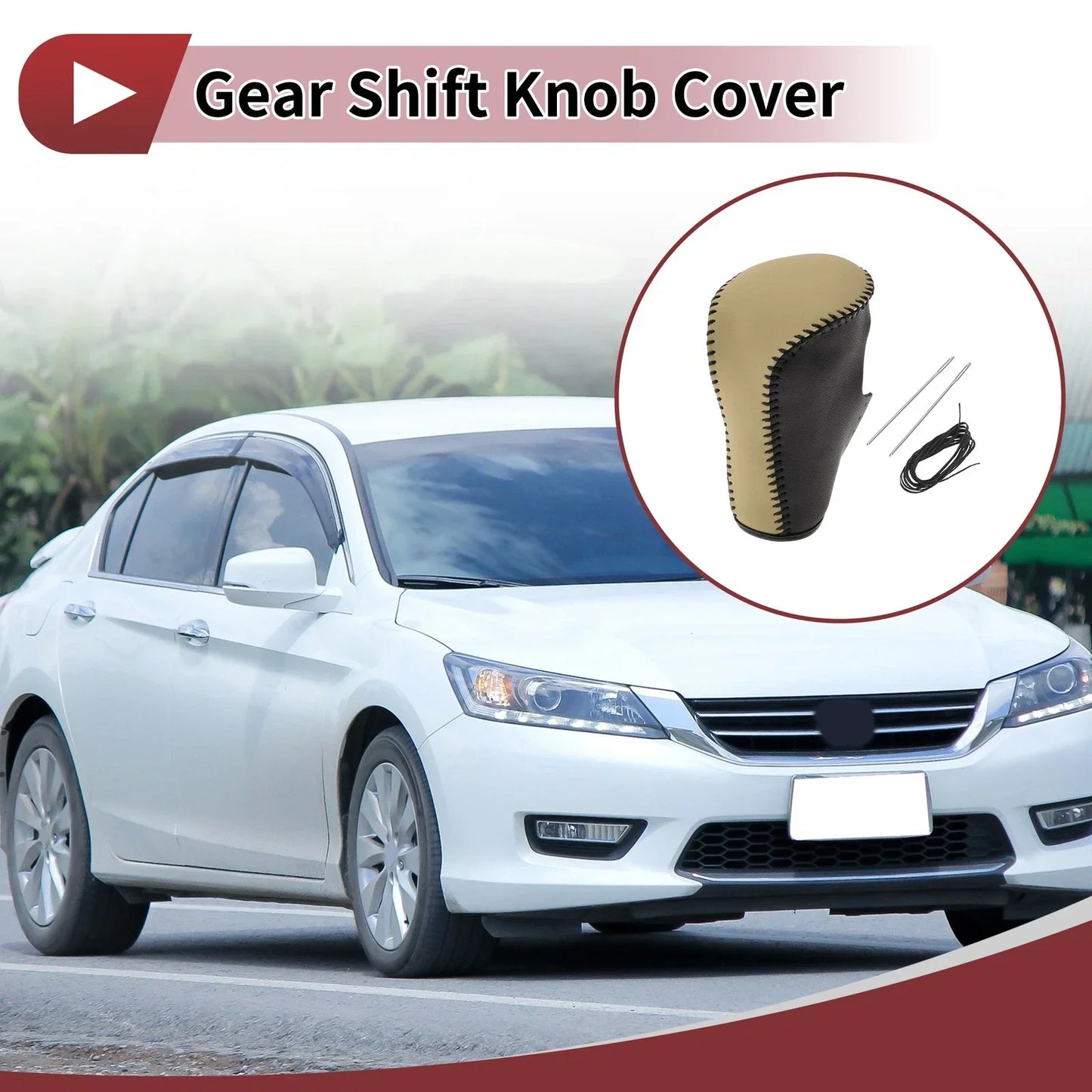 Gear Shift Knob Cover for Honda Accord 2008-2012 Black Beige Leather