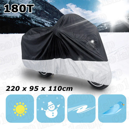 Black & Silver Outdoor Motorcycle Cover for Honda, Suzuki, Kawasaki