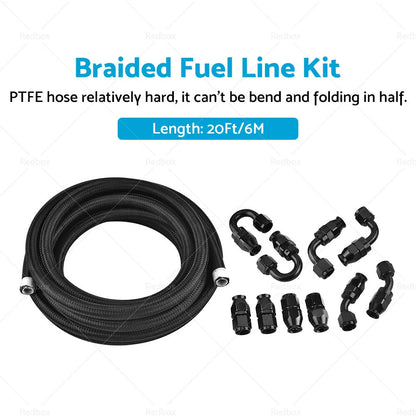 20FT 6M 8AN E85 Stainless Steel Braided PTFE Fuel Line Hose Fittings