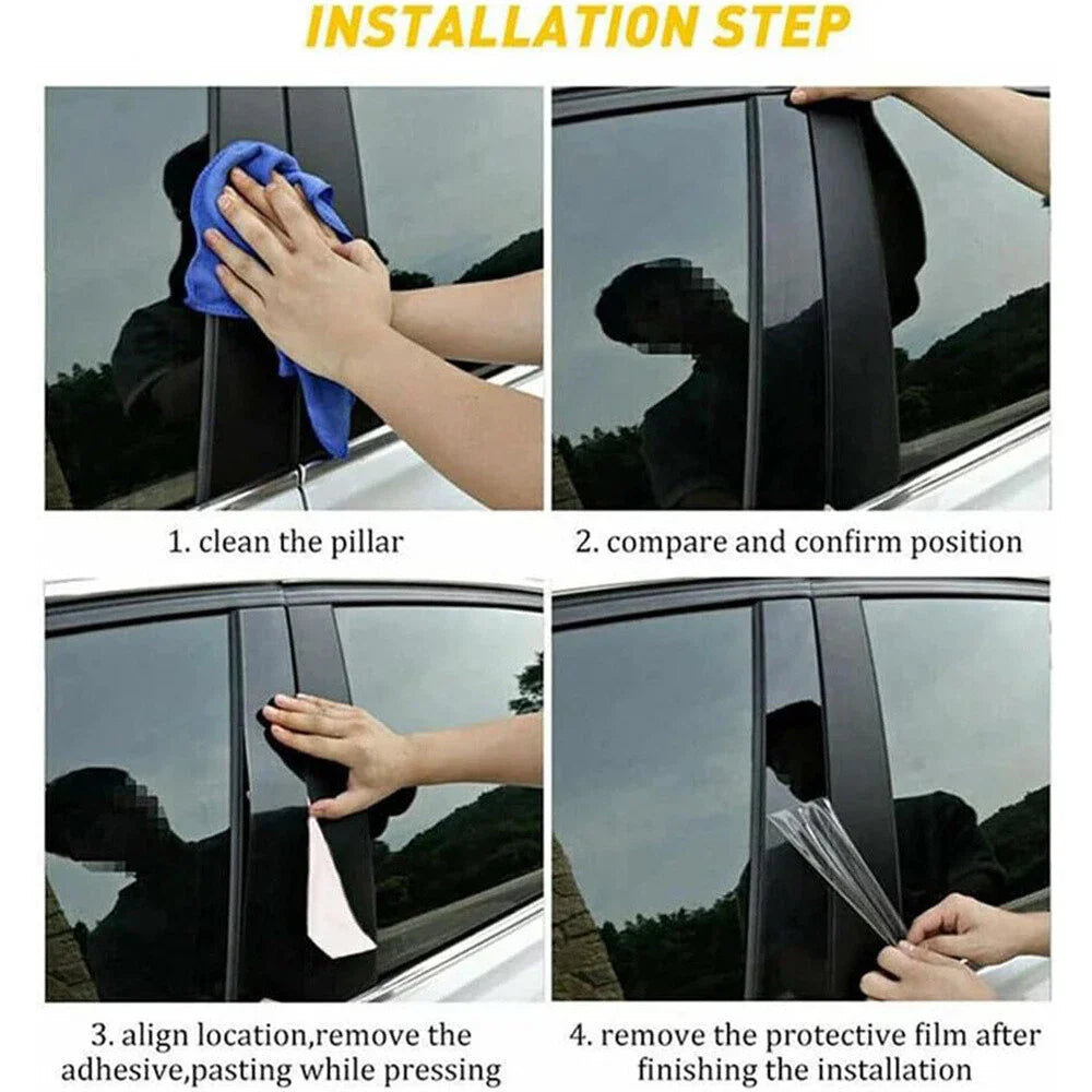 6 x Piano Black Window Pillar Trim Covers for Toyota Sienna (2021-2024)