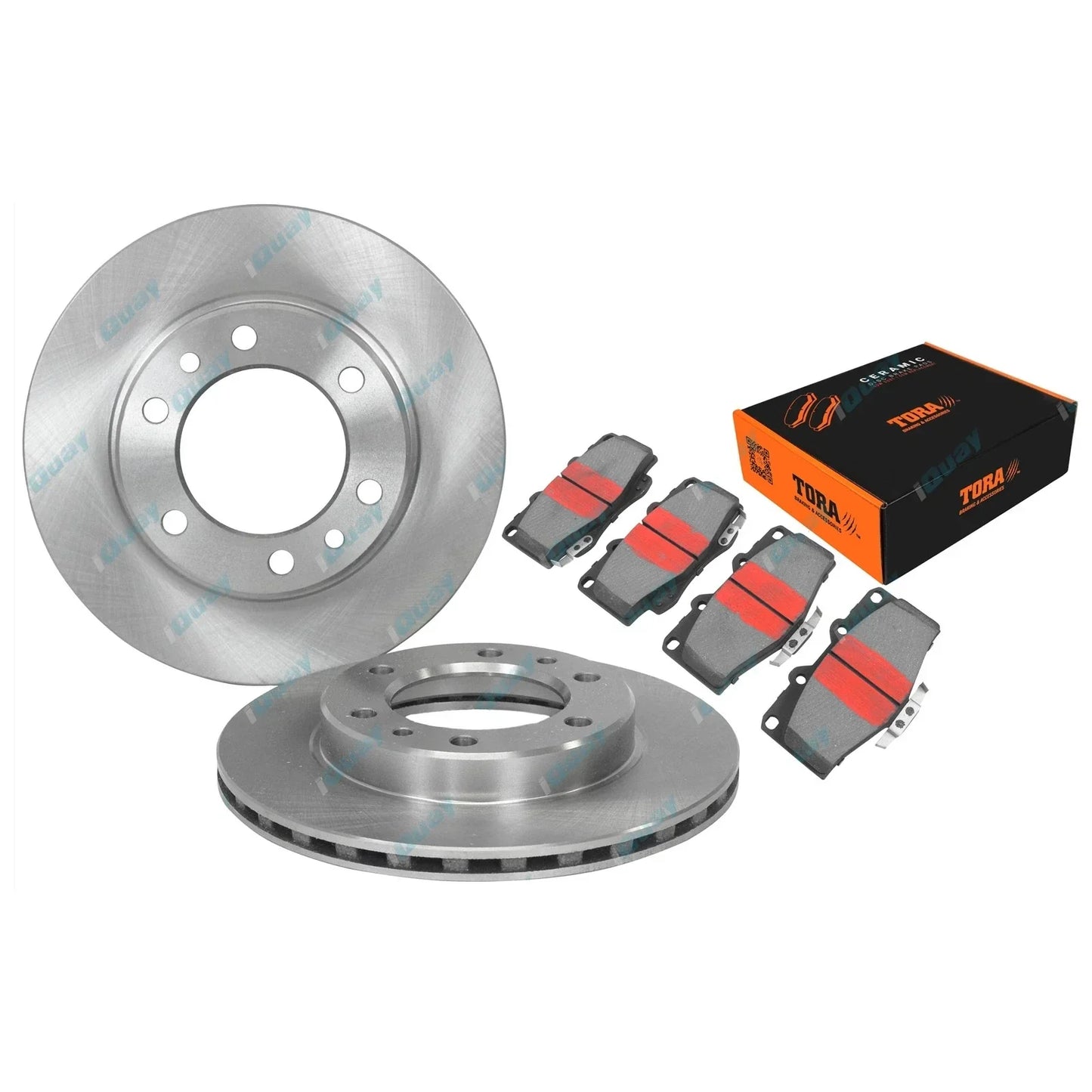 2 Front Disc Rotors + Brake Pad Set for Landcruiser 1990-1999 70 75 Series 4x4