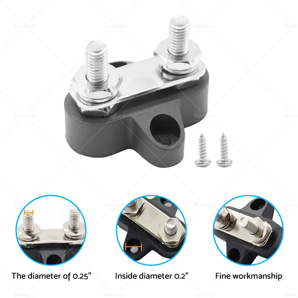 Heavy Duty Dual M6 Bus Bar Terminal Block Power Distribution Stud Black