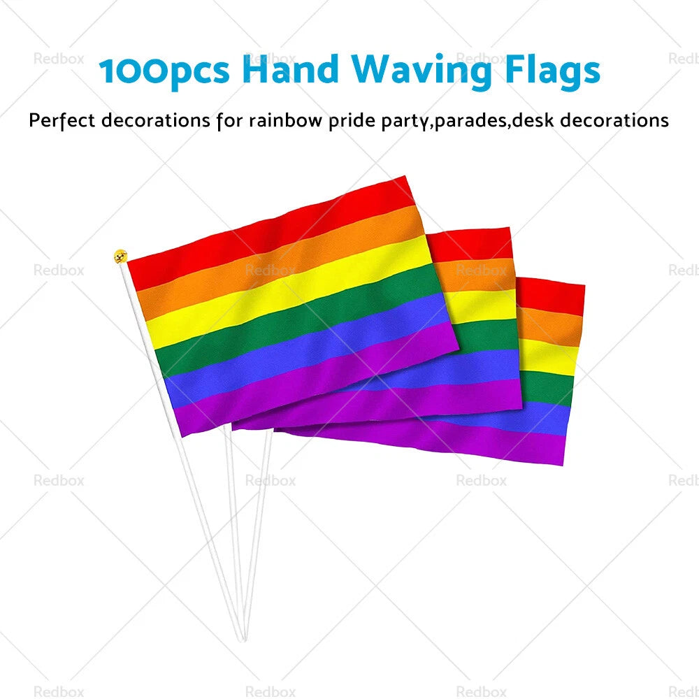 100 x Small Gay Lesbian LGBT Pride Mini Flags 14 x 21 cm