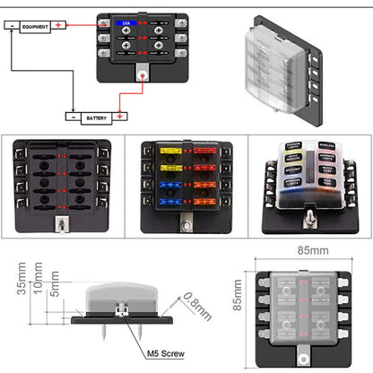 8 Way Circuit LED Fuse Box Holder for Universal Applications