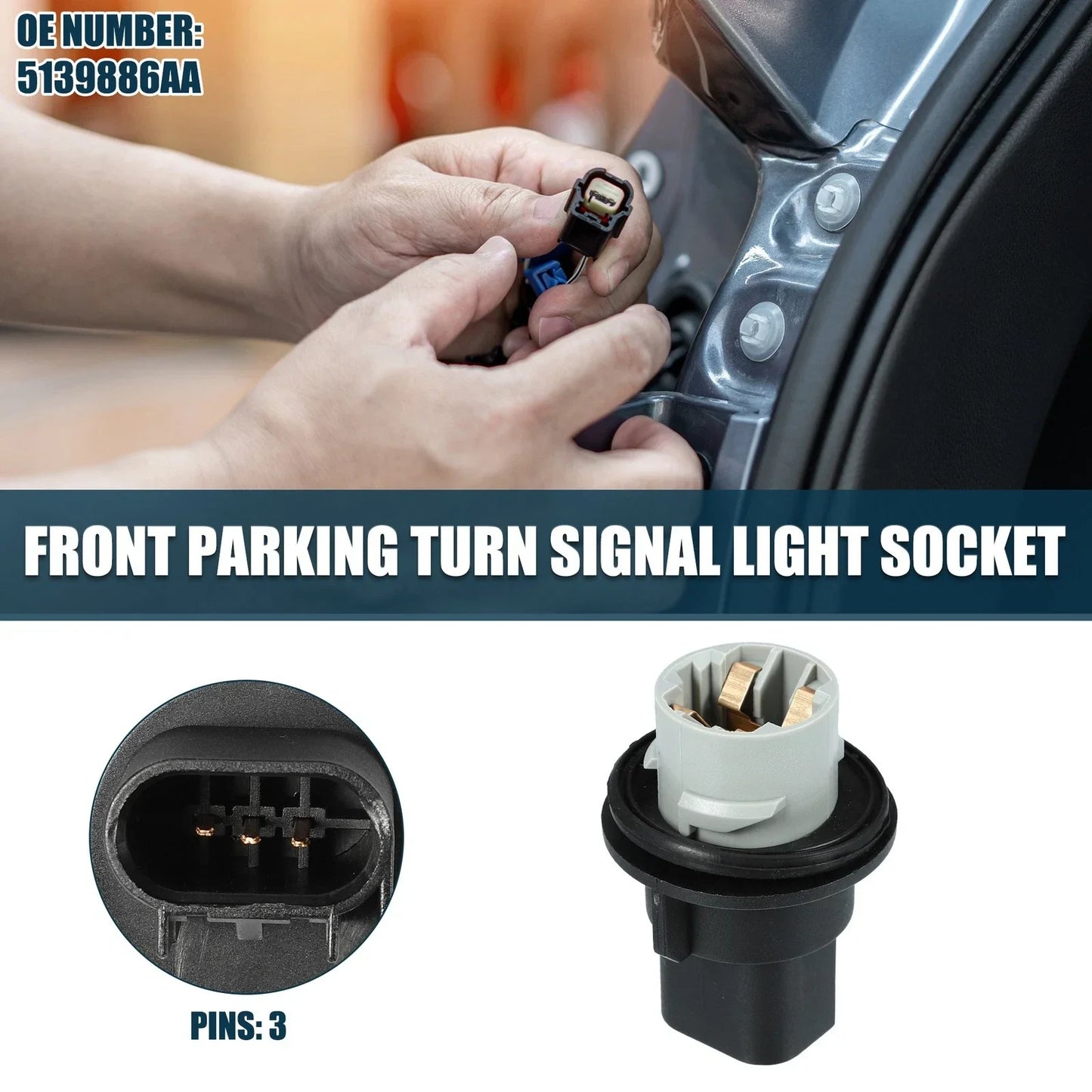Front Turn Signal Tail Light Socket for Chrysler 300 (2005-2010) 3 x Pins