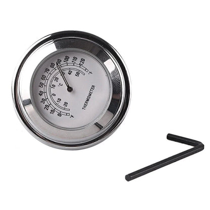 7/8" Handlebar Temp Dial Clock Thermometer for Motorcycle Chrome White