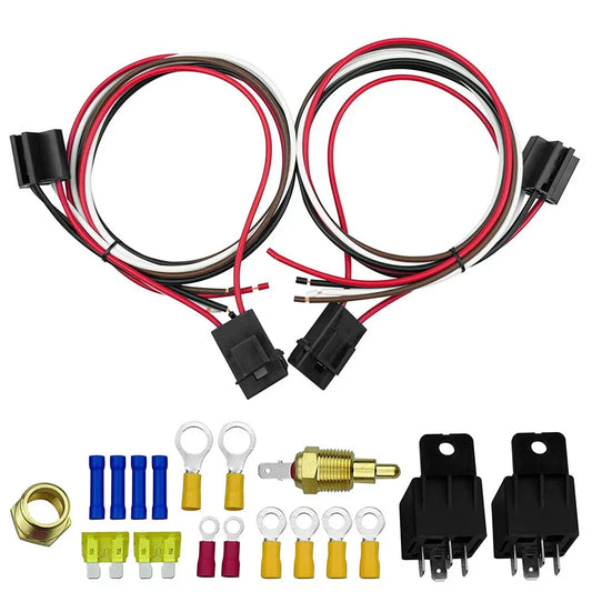 12V 40A Dual Electric Fan Relay Wire Kit & Thermo Sensor Switch for Car (N/A)