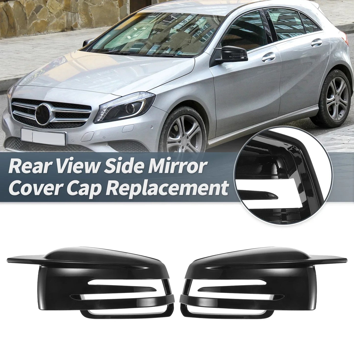 Gloss Black Rearview Mirror Cover Cap for Mercedes-Benz W176 W246 C117