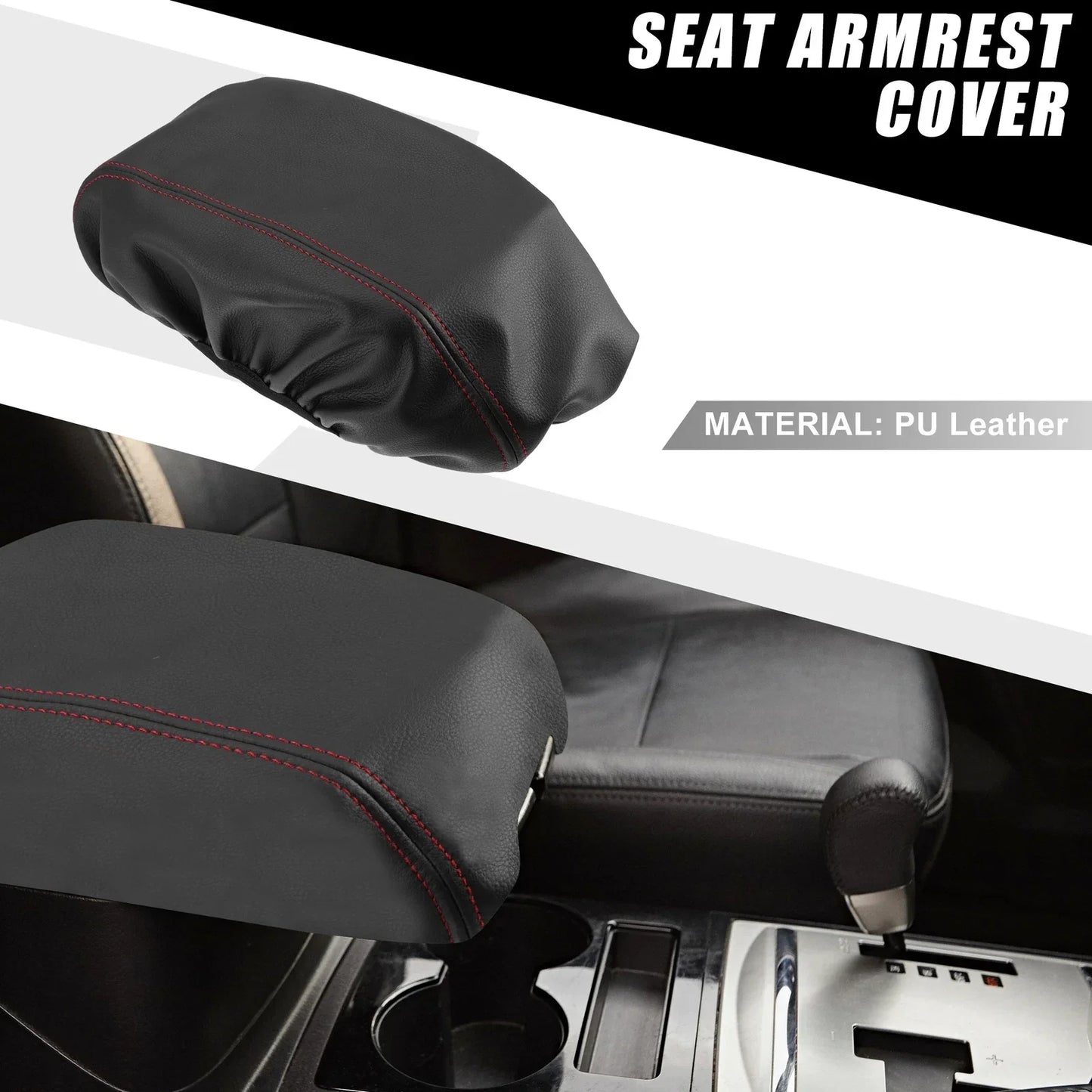 Dodge Durango Center Console Armrest Cover 2011-2021 Black with Red Stitches