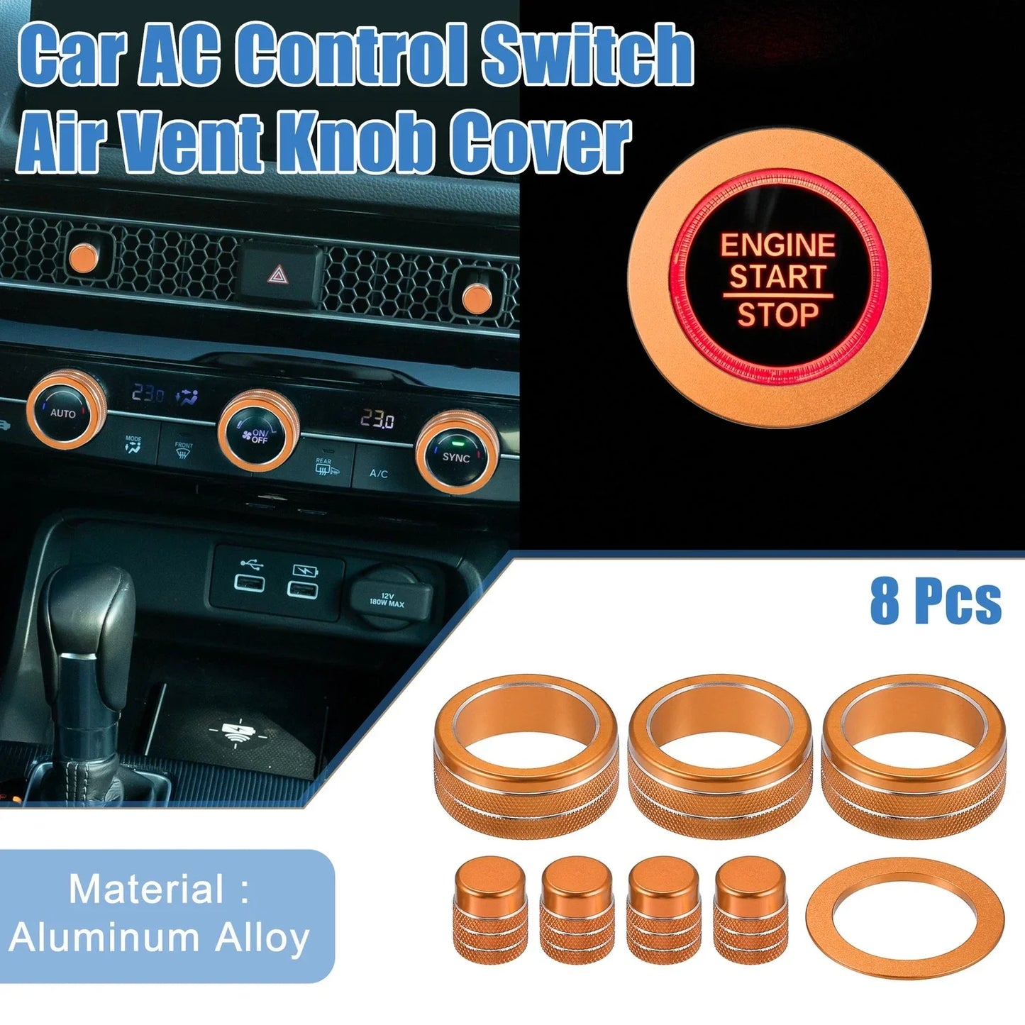 8pcs AC Control Switch Air Vent Knob Covers for Honda Civic (2022-2023)