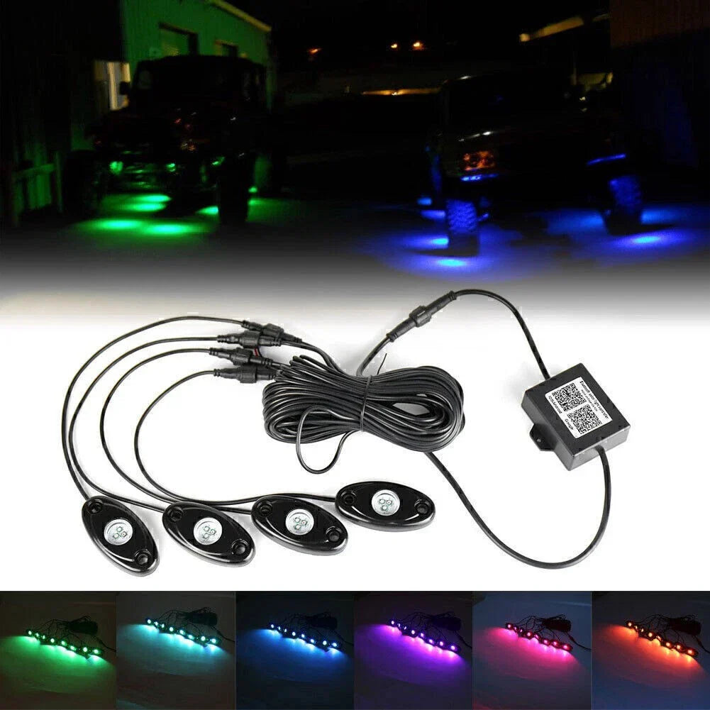 4x RGB LED Rock Lights for Offroad Vehicles - Wireless Music Flashing (N/A)