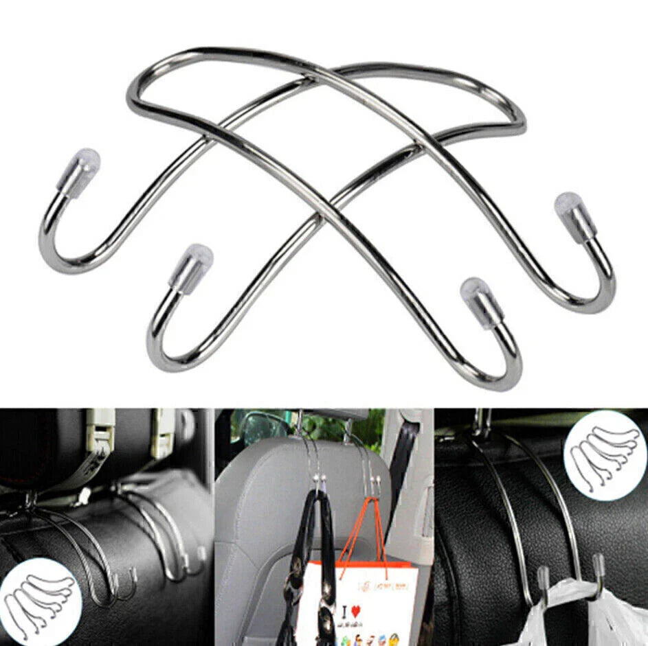 Car Seat Hooks for Coat Purse Shopping Bag Holder - Silver Stainless Steel