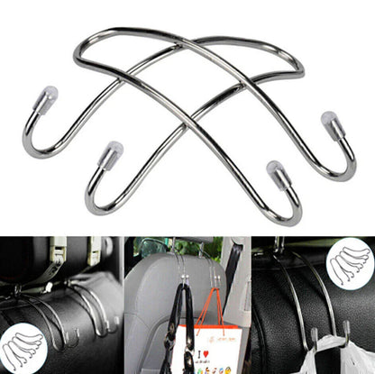 Car Seat Hooks for Coat Purse Shopping Bag Holder - Silver Stainless Steel
