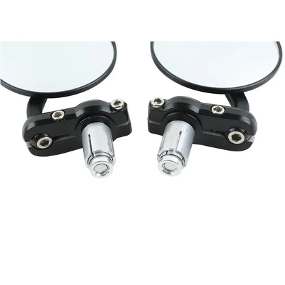 Black Handle Bar End Rearview Mirror 3" Round 7/8" for BMW Harley Honda Suzuki