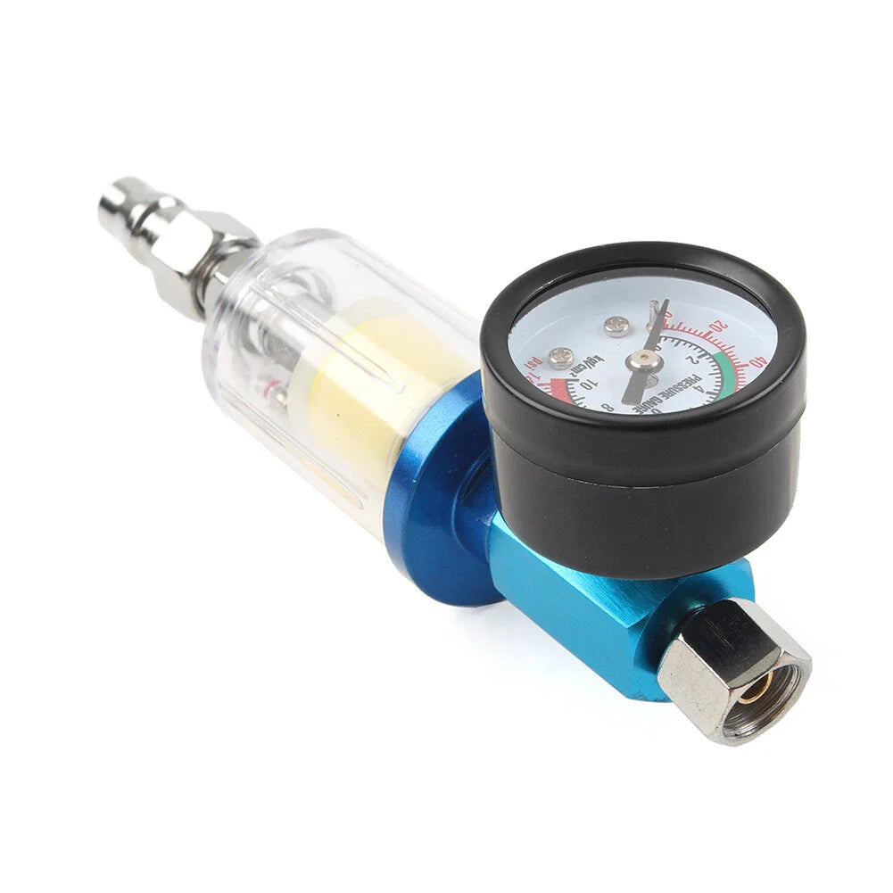 1/4" Air Pressure Regulator Gauge & In-Line Water Trap Filter for Spray Gun