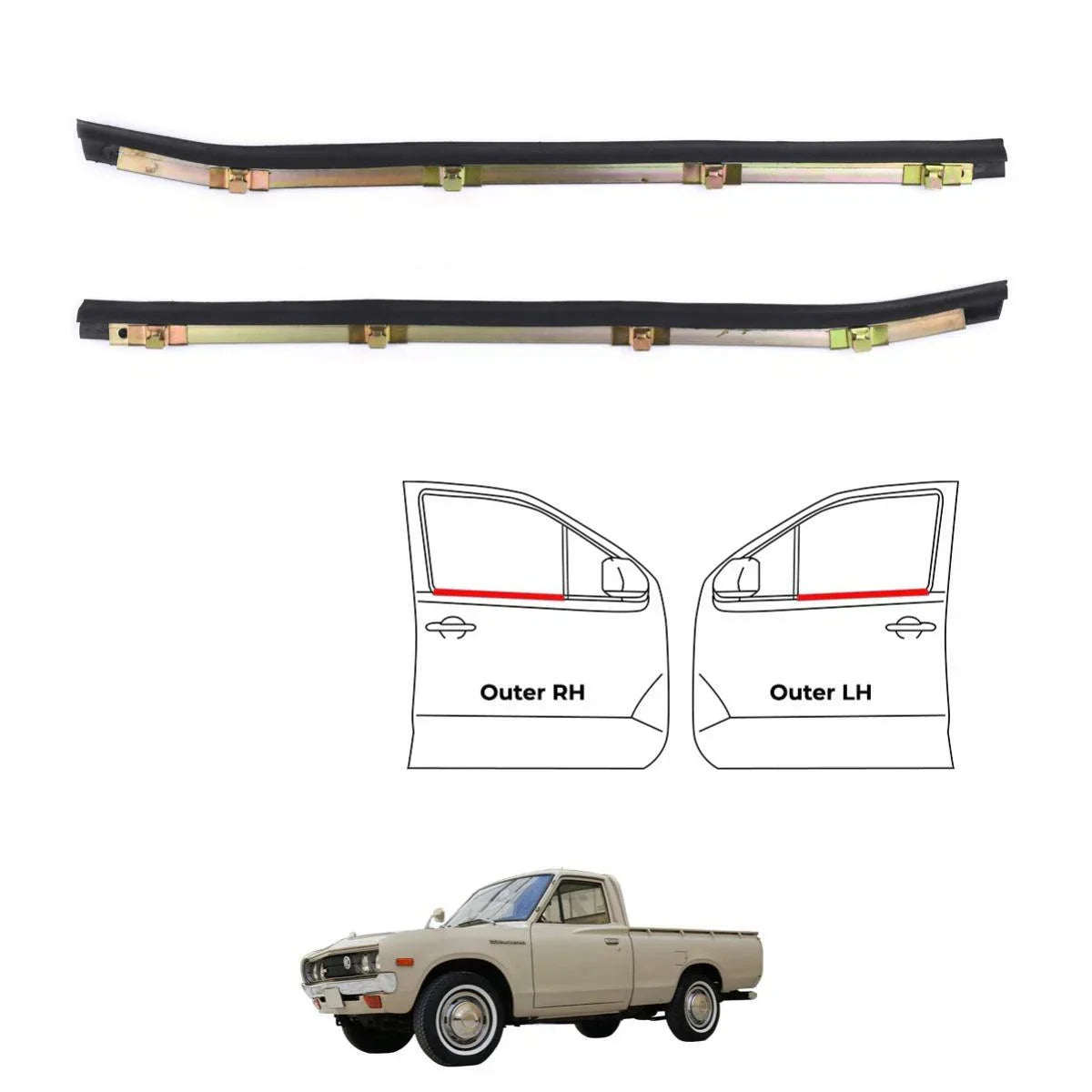 Pair Outer Weatherstrip Door Belt w Vent LH+RH Fit Datsun 620 Pickup UTE 1972-79