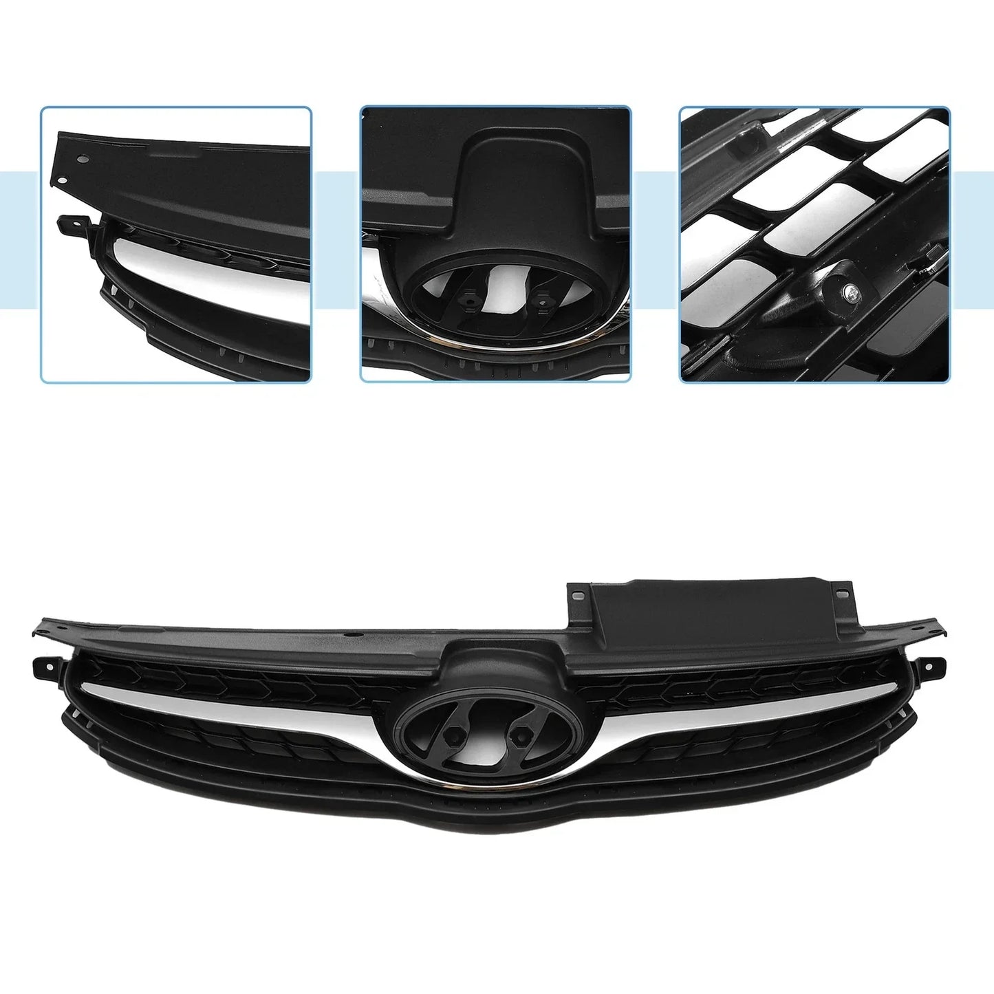 Front Upper Bumper Grille for Hyundai Elantra 2011-2016 Black Chrome Silver